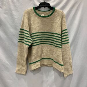 Like Love Relaxed Textured Knit Striped Sweater Oatmeal/Green